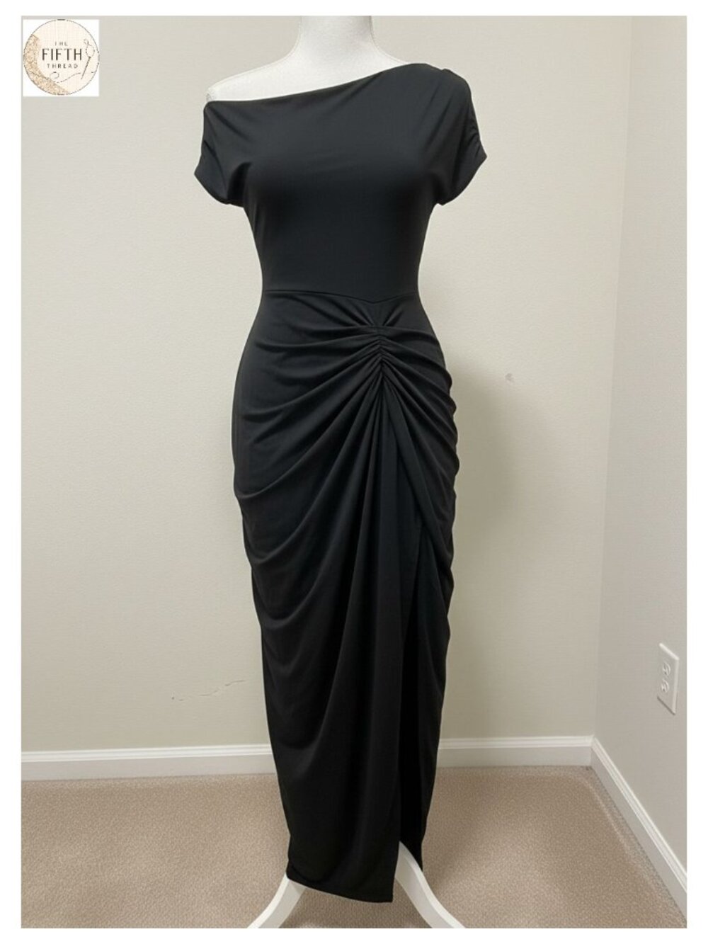 Long Sleeve Off Shoulder Ruched Slit Bodycon Cocktail Dress